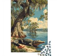 1000 Pieces Puzzles for Adults Swamp Alligator Art Print Jigsaw Puzzle Hands-on Game Home Decoration Unique Gifts for Birthday And Christmas 38x26cm/1000pcs