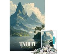1000 Pieces Puzzles for Adults Tahiti French Polynesia Travel Poster Brain Intelligence Challenge Addictive Toys Fun Games Family Activities Secret Santa Gifts (Size 38x26cm)