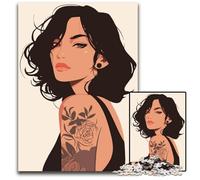 1000 Pieces Puzzles for Adults Tattoo Woman Portrait Minimalist Art Paper Jigsaw Brain Teaser Home Decor Perfect 1000 PCS(38x26cm)