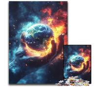 1000 Pieces Puzzles for Adults Teenagers Flaming Earth Wooden Puzzles for Home Decoration Gifts, Family Challenging Toy Perfect for Game Nights 50X75CM