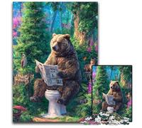 1000 Pieces Puzzles for Adults Teenagers Grizzly Bear on The Toilet Cardboard Jigsaw Puzzles Educational Games DIY Toys, Birthday Present, Gifts for Age 14 26X38CM