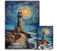 1000 Pieces Puzzles for Adults Teenagers Lighthouse Under The Night Sky Cardboard Jigsaw Puzzles for Birthdays, Holidays, And Home Decor 26X38CM