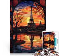 1000 Pieces Puzzles for Adults teenagers Paris Sunset Reflection Made of cardboard for age 14+ Parent-child interaction Interesting Stress Reduction Gifts。size:38x52cm/14.96x20.47inch
