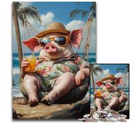 1000 Pieces Puzzles for Adults Teenagers Pig on Vacation Wooden Jigsaw Puzzles Fun Games, Is Ideal As A Gift for The Whole Family for for Age 14 50X75CM