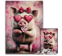 1000 Pieces Puzzles for Adults Teenagers Pink Pig Puzzle Fun Games, Is Ideal As A Gift for The Whole Family for for Age 14 26X38CM