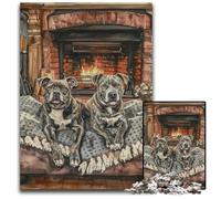 1000 Pieces Puzzles for Adults Teenagers Staffordshire Bull Terrier Roasting Fire Wooden Jigsaw Puzzles Fun Games, Is Ideal As A Gift for The Whole Family for for Age 14 50X75CM