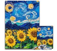 1000 Pieces Puzzles for Adults Teenagers Van Gogh Sunflowers at Night Wooden Jigsaw Puzzles Fun Games, Is Ideal As A Gift for The Whole Family for for Age 14 50X75CM