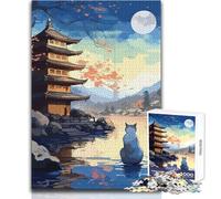 1000 Pieces Puzzles for Adults The Moon Night Cat Japan Enjoy Cozy Calm Downtime Hours Clean Cut Durable Play Craft Toy Size 50x75cm