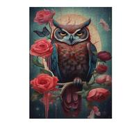 1000 Pieces Puzzles for Adults - The Owl in The Roses Funny Puzzles Gift for Birthday Wedding Christmas Halloween
