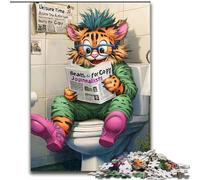 1000 Pieces Puzzles for Adults Tiger Go Toilet Made of Wood, for Parents, Lovers, Friends - Age 14+ 50x75cm Birthday Party for Men Women