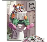 1000 Pieces Puzzles for Adults Tiger Go Toilet Made of Wood, Perfect DIY Art Decor Or Birthday Gift 50x75cm Educational Toy for Teenagers, Home Office Decor