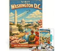 1000 Pieces Puzzles for Adults Travel Poster Washington DC, Brain Teaser Game, Interesting Stress Reduction, Great Gift for Gaming 38x26cm