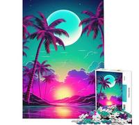 1000 Pieces Puzzles for Adults Tropical Retrowave Fusion Brain Intelligence Challenge Addictive Toys Fun Games Family Activities Secret Santa Gifts (Size 38x52cm)