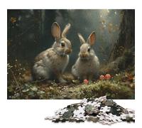 1000 Pieces Puzzles for Adults Two Rabbits in The Forest with Mushrooms Creative Square Jigsaw Puzzles for Adults, Paper Puzzles Home Decoration Jigsaw Puzzles 38x26cm/1000pcs