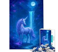 1000 Pieces Puzzles for Adults Unicorn in Moonlight by Waterfall Brain Intelligence Challenge Addictive Toys Relax Games Learning Educational Birthday Gifts (Size 38x52cm)