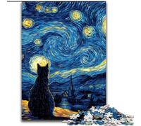 1000 Pieces Puzzles for Adults Van Gogh Night Sky Black Cat 1000Pc Adults Jigsaw Puzzle for Birthdays, Holidays, And Special Occasions (Size 50x75cm)