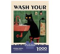 1000 Pieces Puzzles for Adults Wash Your Little Paws Cat Poster Puzzles for Adults Toy Wall Decor Wall Decoration Parent-child Interaction 70x50cm/1000pcs