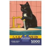 1000 Pieces Puzzles for Adults Wash Your Paws Cat Art Puzzles for Adults Toy Wall Decor Wall Decoration Parent-child Interaction 52x38cm/1000pcs