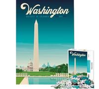1000 Pieces Puzzles for Adults Washington DC Travel Poste Brain Intelligence Challenge Addictive Toys Fun Games Family Activities Secret Santa Gifts (Size 75x50cm)