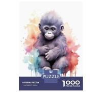 1000 Pieces Puzzles for Adults Watercolor Baby Gorilla Jigsaw Puzzle Hands-on Game Home Decoration Unique Gifts for Birthday And Christmas 70x50cm/1000pcs