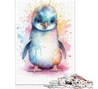1000 Pieces Puzzles for Adults 'Watercolor Baby Penguin Creative Square Jigsaw Puzzles for Adults, Wooden Puzzles Home Decoration Jigsaw Puzzles 1000pcs (75x50cm)