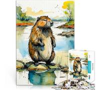 1000 Pieces Puzzles for Adults Watercolor Beaver by the River Hands-on-Spiel Einzigartige Geburtstags- und Geschenkideen75x50cm