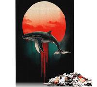 1000 Pieces Puzzles for Adults Whale Silhouette with Red Sun Square Puzzle for Adults & Wooden Puzzles Home Decor 1000pcs (75x50cm)