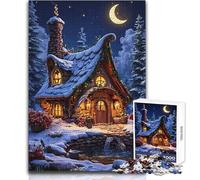 1000 Pieces Puzzles for Adults Whimsical Winter Cottage Under Crescent Moon A Work of Art Gift For Birthdays for And 14 Years And over (size 50x75cm)