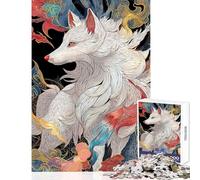 1000 Pieces Puzzles for Adults White Japanese Kitsune Fox Fun Family Connection Activity Memorable Christmas Giftsing Option (38x52cm)