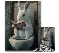 1000 Pieces Puzzles for Adults White Rabbit on The Toilet Cardboard Jigsaw Puzzles Adult Game Gift Family Interactive Game Brain Challenge Gift 26X38CM