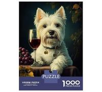 1000 Pieces Puzzles for Adults White Westie Enjoying Wine Jigsaw for Adults Anti-Stress Toys Difficult Hard Difficult And Challenge 70x50cm/1000pcs