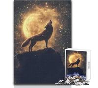 1000 Pieces Puzzles for Adults Wolf Howling at The Glowing Golden Moon Enjoy Cozy Calm Downtime Hours Clean Cut Durable Play Craft Toy Size 38x26cm