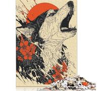 1000 Pieces Puzzles for Adults Wolf's Roar with Blossoms Creative Square Jigsaw Puzzles for Adults, Wooden Puzzles Home Decoration Jigsaw Puzzles 1000pcs (75x50cm)