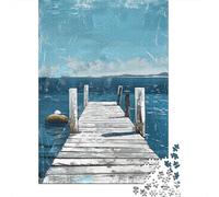 1000 Pieces Puzzles for Adults Wooden Dock Painting Jigsaw Puzzle Hands-on Game Home Decoration Unique Gifts for Birthday And Christmas 38x26cm/1000pcs