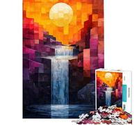 1000 Pieces Puzzles for Teenagers Abstract Waterfall Landscape with Geometric Style Help The Brain Exercise Learning Educational Toy Wall Decor Suitable for People Aged 14 And Above P