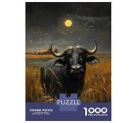 1000 Pieces Puzzles for Teenagers African Buffalo Under Moonlight Jigsaws for Adults Relaxing Games Home Decoration for Birthday, Chrismas 52x38cm/1000pcs