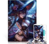 1000 Pieces Puzzles for teenagers Anime Witch in Blue Hat Pädagogisches Familienspiel mit passendem Poster und Quizblatt75x50cm