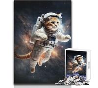 1000 Pieces Puzzles for Teenagers Astronaut Cat in Space Ideal Peaceful Indoor Pastime Superior Precision Cut Play Toy Size 38x52cm