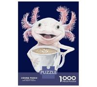 1000 Pieces Puzzles for Teenagers Axolatte, Smiling Axolotl with Coffee Puzzles for Adults Relaxing Games Staycation Kill Time Deal As Gifts for The Whole Family 52x38cm/1000pcs