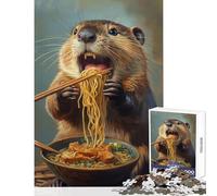 1000 Pieces Puzzles for Teenagers Beaver's Noodle Feast - Hands-on Game Precision Cutting Anti-Stress Toys Improving Love between Couples (52X38cm)