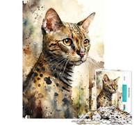 1000 Pieces Puzzles for Teenagers Bengal Cat Watercolor Art Practical Game Brain Intelligence Challenge Addictive Toys Great Gifts Presents for Women (Size 38x26cm)