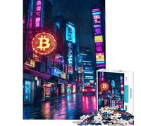 1000 Pieces Puzzles for Teenagers Bitcoin Neon Cityscape Adult Puzzles Relaxing Games Improve Memory Deal As Gifts for The Whole Family (Size 50x75cm)