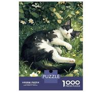 1000 Pieces Puzzles for Teenagers Black And White Cat Sleeping in Flowers Puzzle for Adults Hands-on Game Hand Speed Race Unique Birthday And Gifts 52x38cm/1000pcs