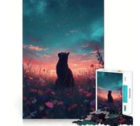 1000 Pieces Puzzles for Teenagers Black Cat Gazing at Starry Sky Tight Fit Play Mind Skill Fun Leisure Fun Time Christmas Home Art (38x26cm)