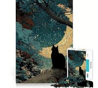 1000 Pieces Puzzles for Teenagers Black Cat Guardian of The Night Sharp Cut Craft Cognitive Fun Play Idle Time Game Christmas Home Art (50x75cm)