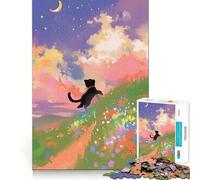 1000 Pieces Puzzles for Teenagers Black Cat in A Dreamy Landscape Sharp Cut Art Cognitive Play Gift Calm Play Time Xmas Decor Gift (38x26cm)