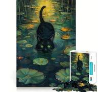 1000 Pieces Puzzles for Teenagers Black Cat in A Lake Tight Fit Play Mind Skill Fun Leisure Fun Time Christmas Home Art (38x26cm)