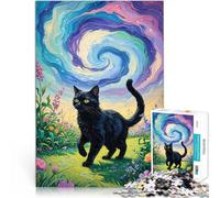 1000 Pieces Puzzles for teenagers Black Cat in a Whirl wind and sky Entspannungsspiele Geschenk zum Geburtstag52x38cm