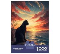 1000 Pieces Puzzles for Teenagers Black Cat Watching Sunset Over Ocean Adult Jigsaw Toy Wall Decor Perfect Decoration Unique Birthday And Gifts 70x50cm/1000pcs