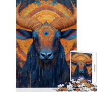1000 Pieces Puzzles for Teenagers Blue Bull with Third Eye Fun Peaceful Family Home Activity Heartwarming Festive Present Choice (38X26cm)